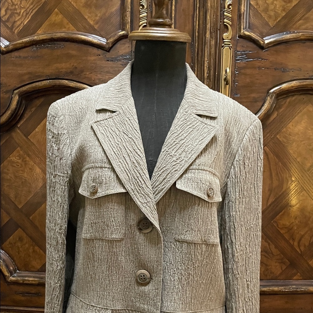 Lafayette 148 Tan Colored Crinkly Linen Jacket size 14